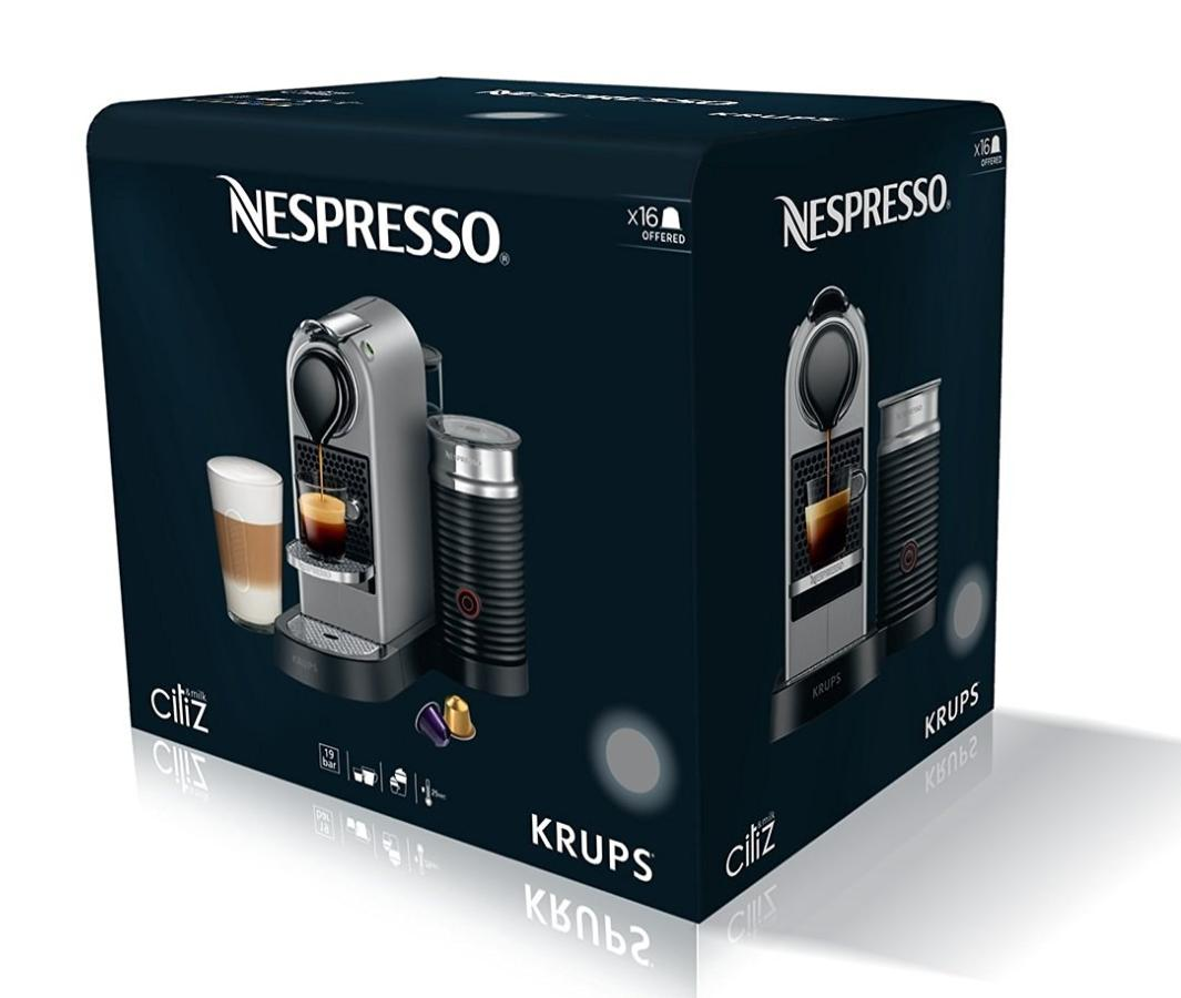 Cafetera de cápsulas - Nespresso Krups XN740B CITIZ FLOW STOP, 19 bares, Titanio