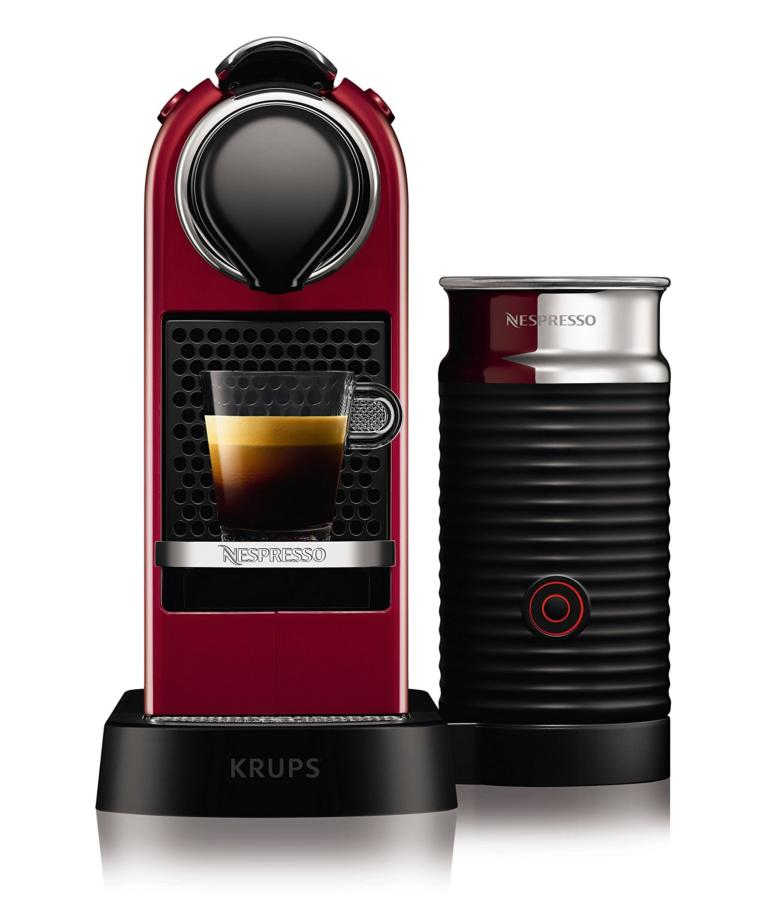 Cafetera de cápsulas - Nespresso Krups XN7605 CITIZ - MILK, Aeroccino, 19 bares, Rojo
