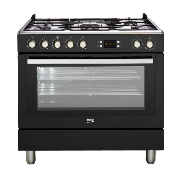 Cocina - Beko GM15310DB, 5 fuegos a gas, Horno eléctrico, Grill, Clase B, Negro