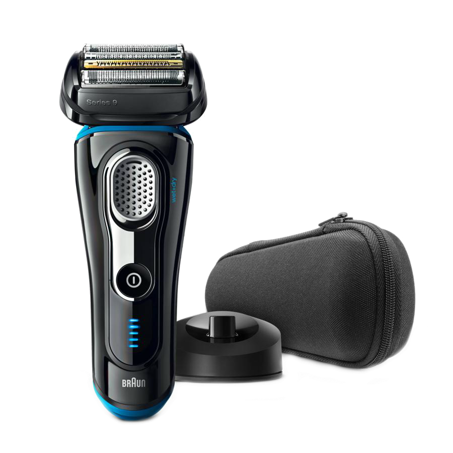 Afeitadora - Braun Series 9 9240s, Wet&Dry, Cinco elementos de corte, Base de carga, Negro y azul