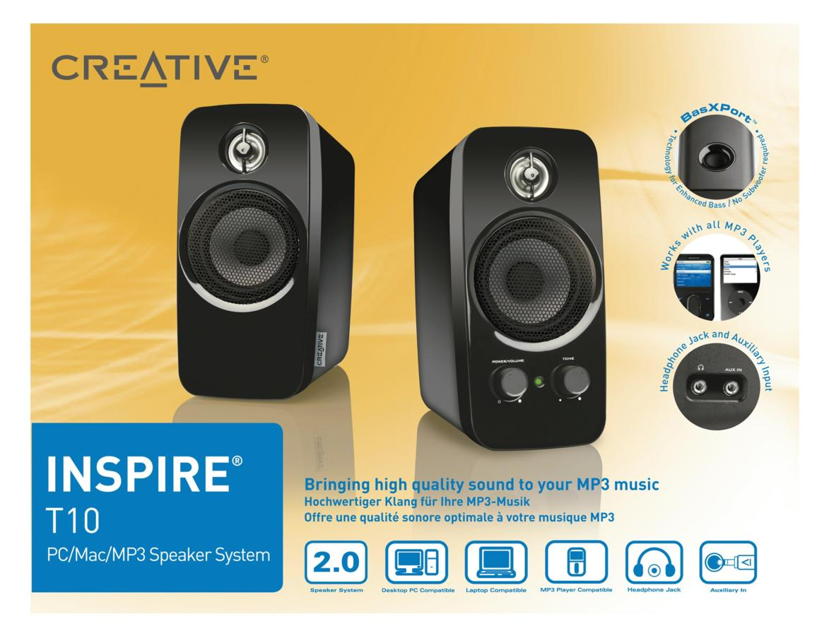 Altavoces - Creative Inspire T10, Sistema 2.0, Tweeter, BasXPort, Mini-Jack 3,5mm, Negro