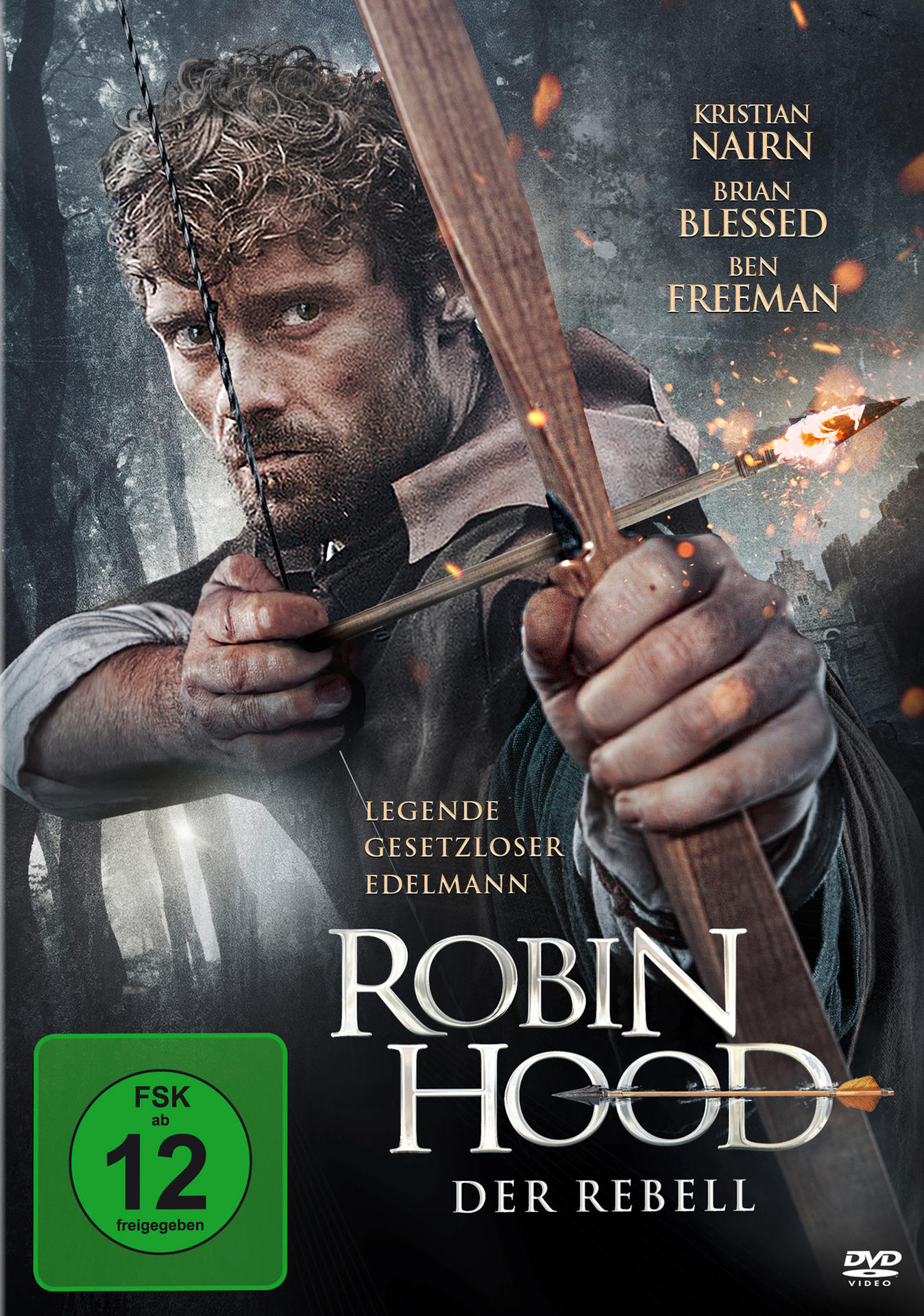 Filmposter für Robin Hood: Der Rebell. Mann zielt mit Pfeil und Bogen. Schauspielernamen oben.