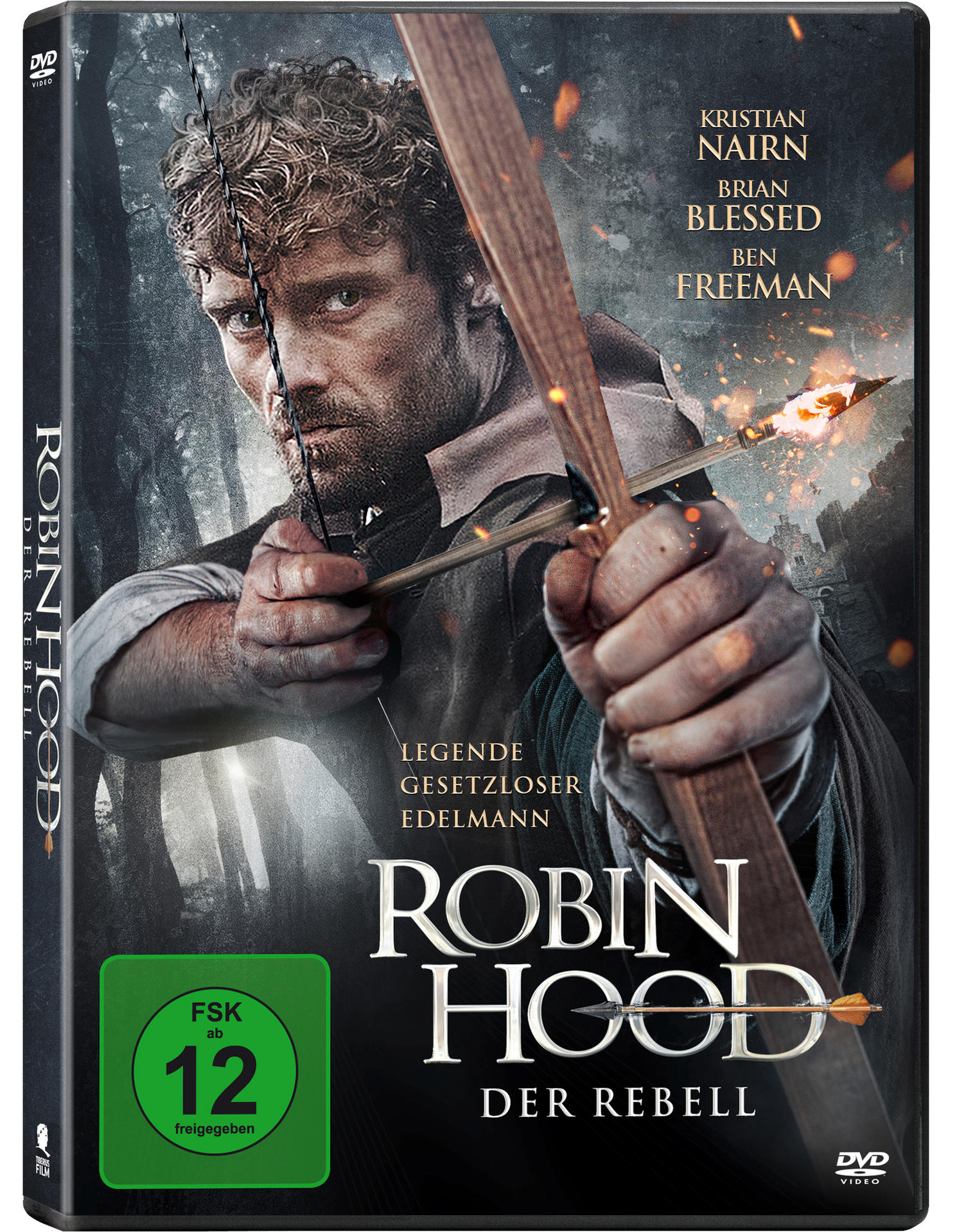 DVD-Cover von Robin Hood, mit einem Bogenschützen, der einen Pfeil anvisiert, und Filmtitel.