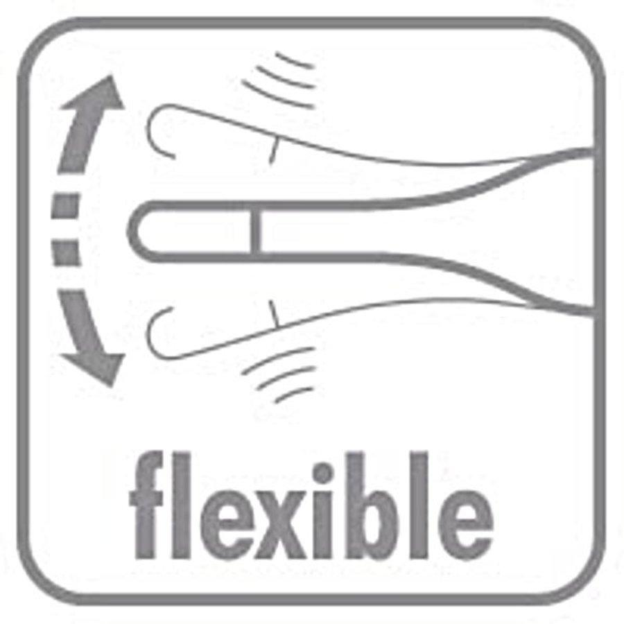 Un icono gris que tiene la palabra flexible y una flecha.