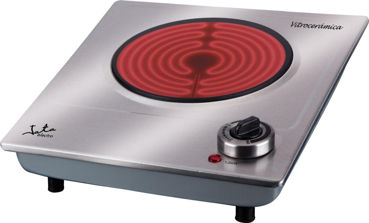 Placa Jata V531 potencia 1200w termostato regulable de hornillo 1f cuerpo extra plano cocina 1 fuego con una 18 cm acero inoxidable 1200