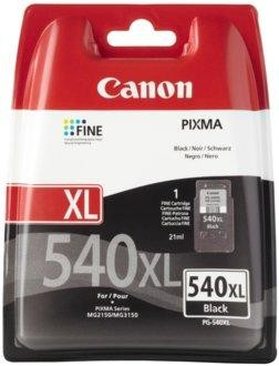 Embalaje de cartucho de tinta Canon PIXMA 540XL, negro y rojo, con imagen del cartucho.