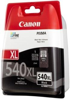 Paquete de cartucho de tinta Canon XL 540XL. Diseño rojo, blanco y negro.
