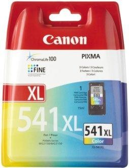 Un paquete de cartuchos de tinta Canon, rojo y blanco con una franja azul, mostrando el cartucho.