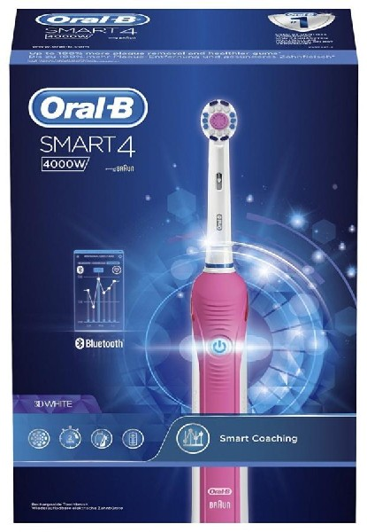 Cepillo eléctrico - Oral-B PRO 4000W, rosa, Bluetooth, recargable, 3 modos, control de presión