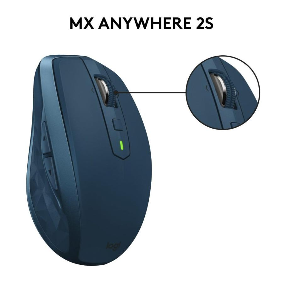 Ratón inalámbrico - Logitech MX Anywhere 2S, 4000 DPI, mano derecha, 7 botones, azul verdoso