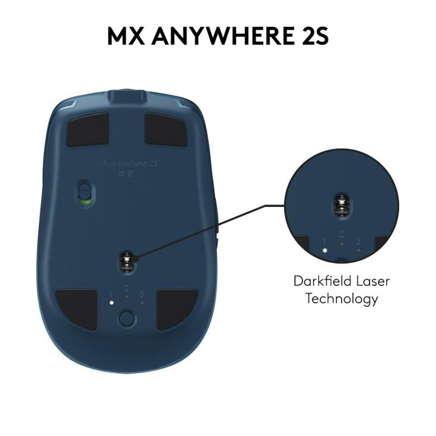 Ratón inalámbrico - Logitech MX Anywhere 2S, 4000 DPI, mano derecha, 7 botones, azul verdoso