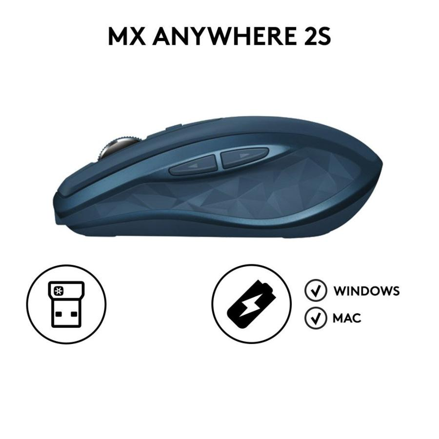 Ratón inalámbrico - Logitech MX Anywhere 2S, 4000 DPI, mano derecha, 7 botones, azul verdoso