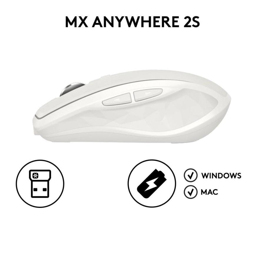 Ratón inalámbrico - Logitech MX Anywhere 2S, 4000 DPI, mano derecha, 7 botones, gris claro