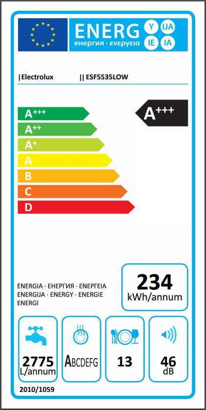 Lavavajillas - Electrolux ESF5535LOW, 60 cm, Capacidad 13 cubiertos, 6 programas, 4 temperaturas