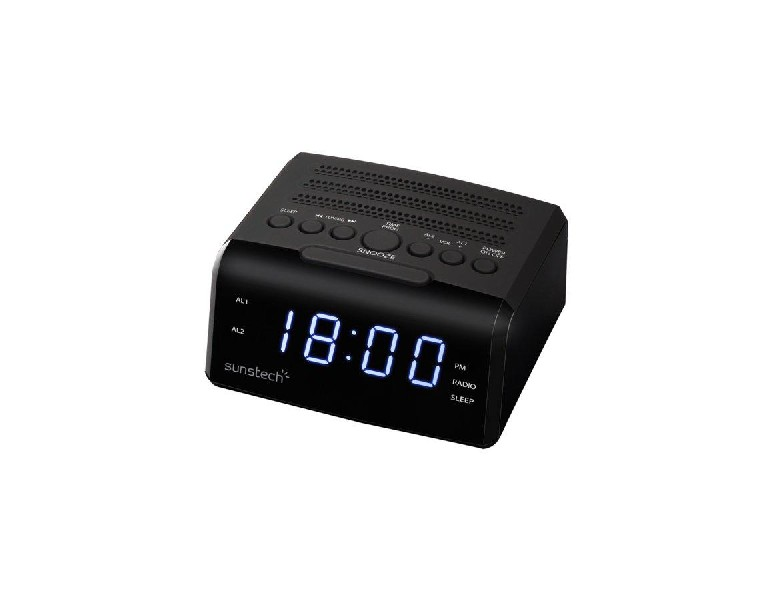 Radio despertador - Sunstech FRD35U, AM/FM, Alarma dual, USB de carga, Negro