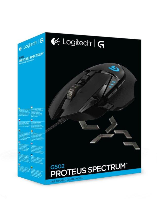 Ratón gaming - Logitech G502, Proteus Spectrum RGB, 12.000 DPI, 11 botones programables, Negro