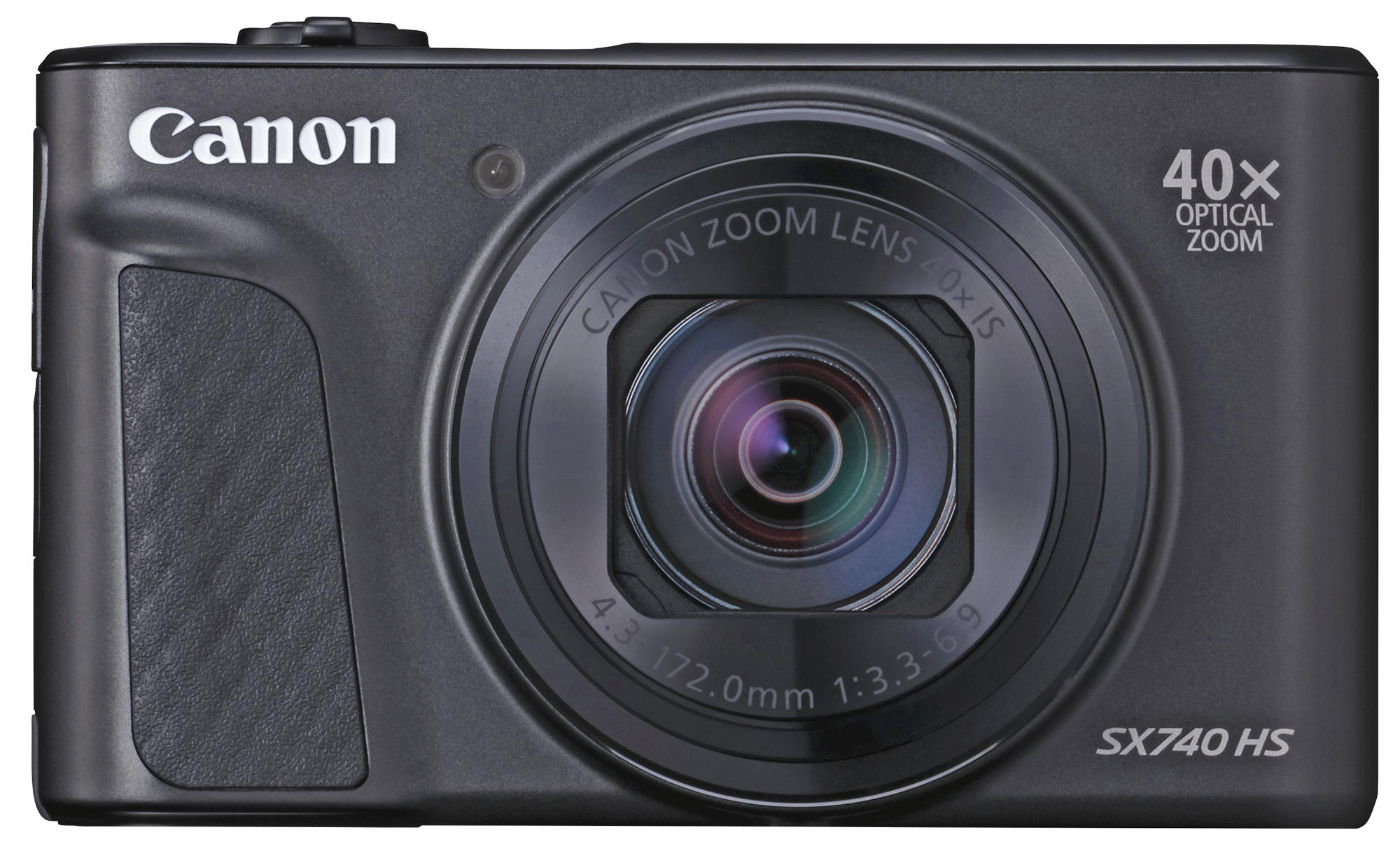 Schwarze Canon Kamera, mit Canon Zoom Objektiv, 40x optischem Zoom und Anzeigeinformationen.
