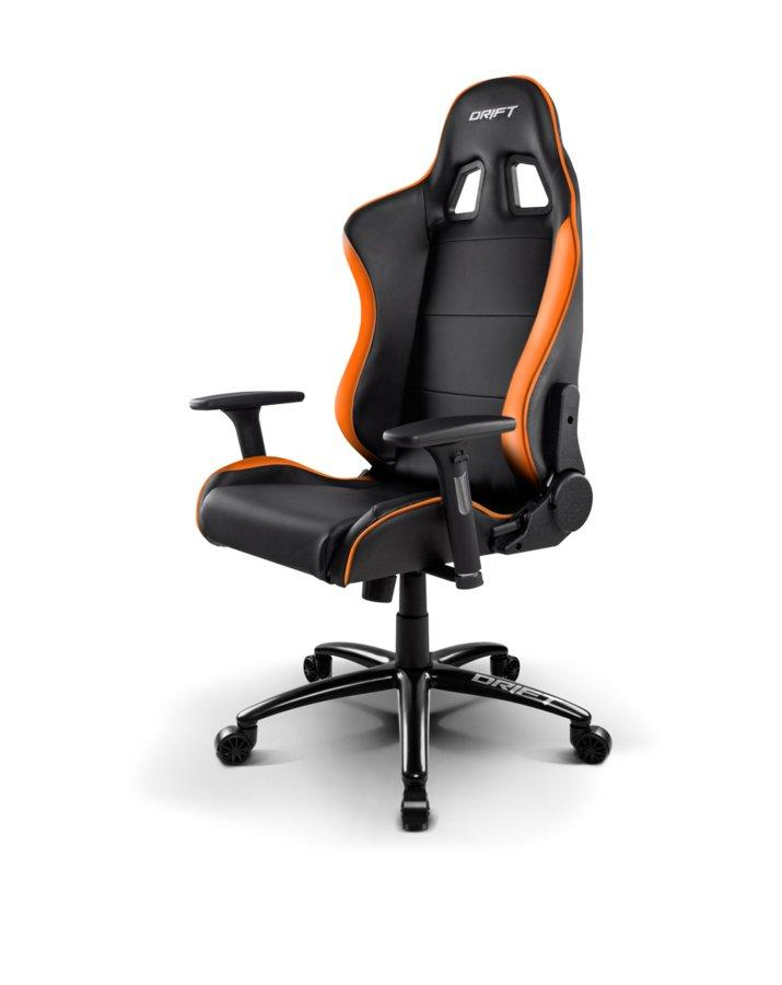 Silla gaming - Drift DR200BO, Respaldo reclinable, Asiento basculante, Negro y naranja