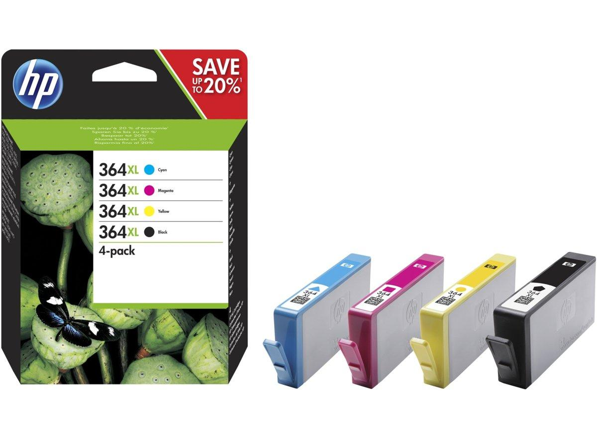 Cartucho de tinta - HP 364XL Combo 4 Pack, Negro/Cian/Magenta/Amarillo, N9J74AE