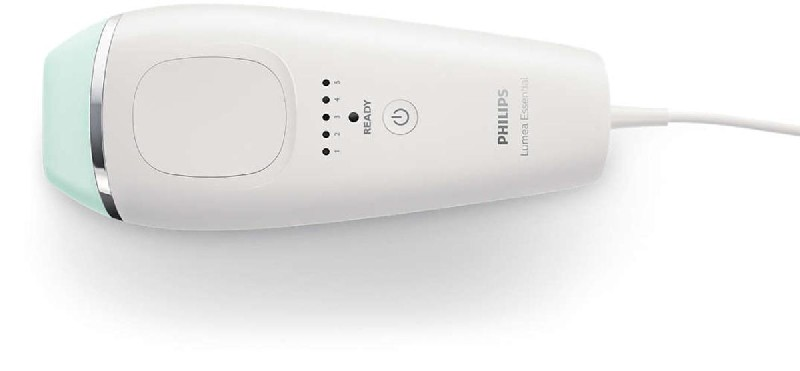 Dispositivo de depilación Philips Lumea Essential blanco. Tiene un cabezal verde menta.