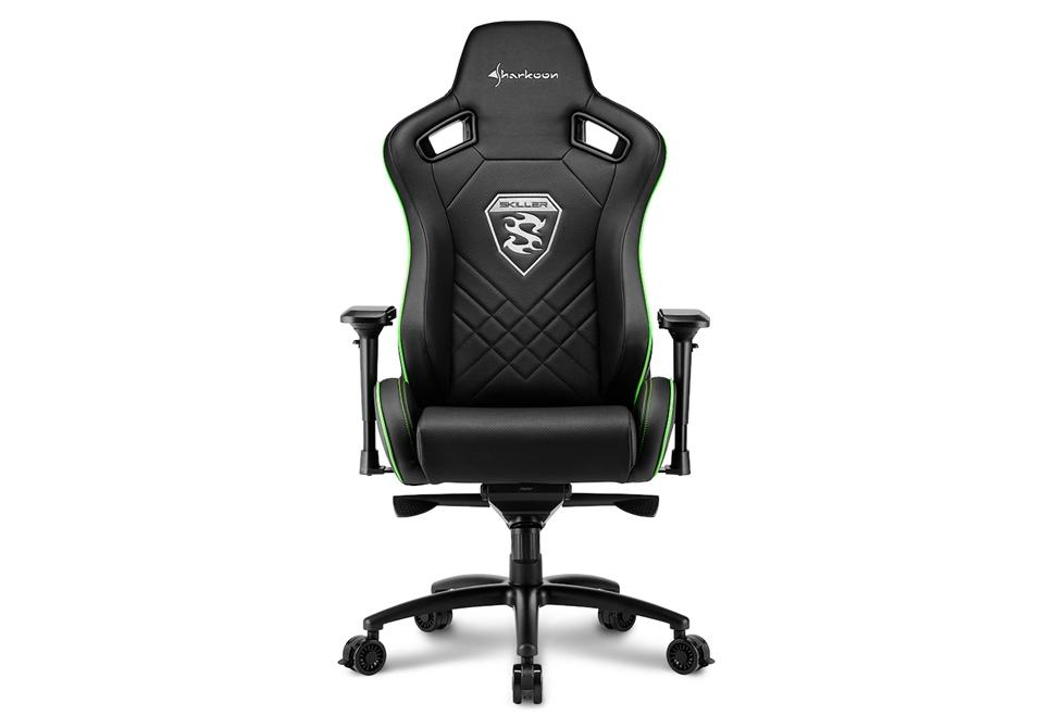 Silla gaming - Sharkoon Skiller SGS4, Asiento acolchado, Verde y negro