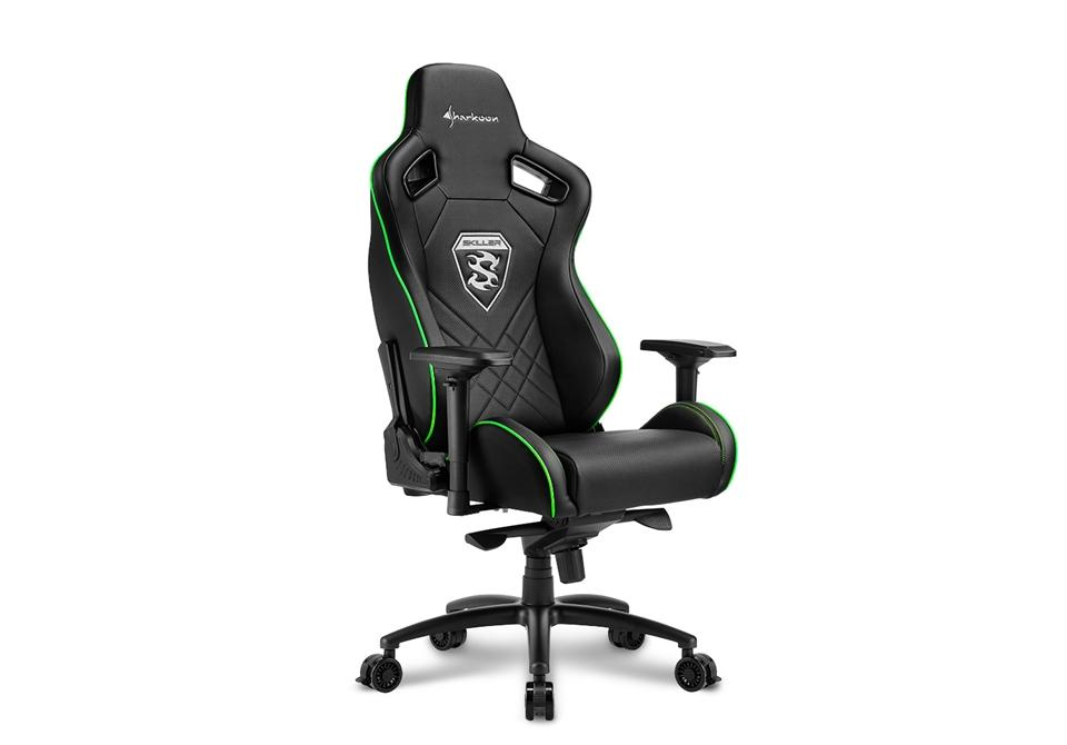 Silla gaming - Sharkoon Skiller SGS4, Asiento acolchado, Verde y negro
