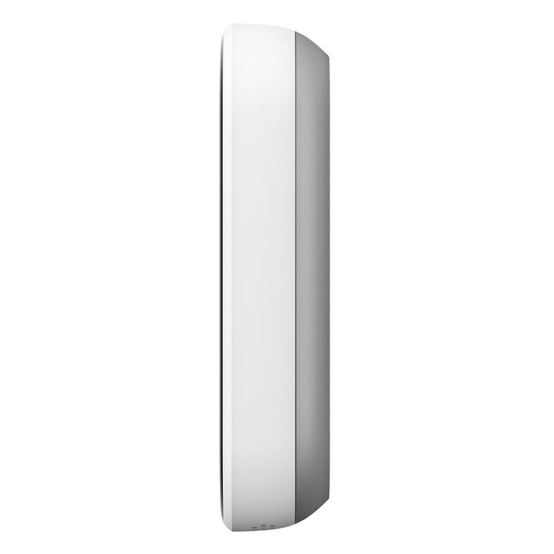 Dispositivo blanco y gris. Tiene forma rectangular con bordes redondeados.