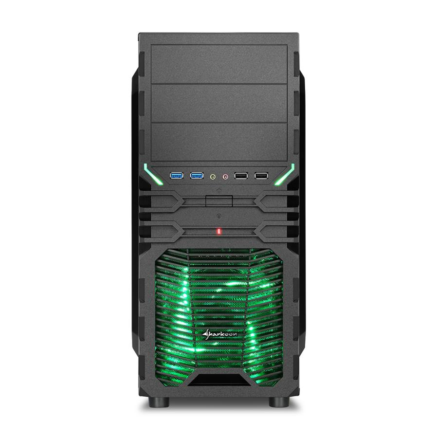 Caja de PC - Sharkoon VG4-W ATX, 2 USB 3.0, 2 USB 2.0, Negro y verde
