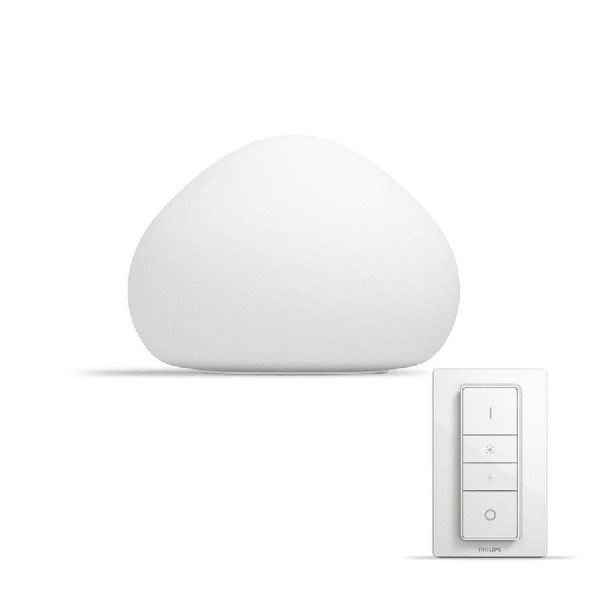 Lámpara de mesa - Philips Hue, LED inteligente blanca con mando, Luz blanca de cálida a fría, Domótica