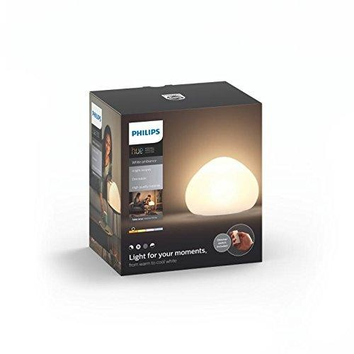Lámpara de mesa - Philips Hue, LED inteligente blanca con mando, Luz blanca de cálida a fría, Domótica