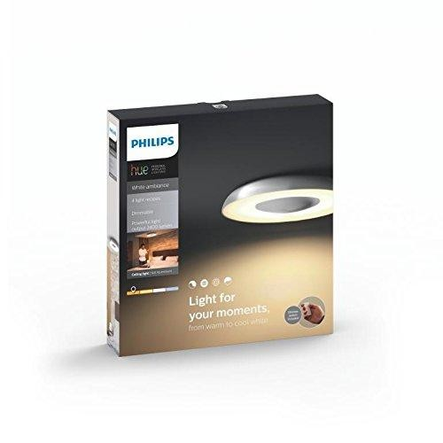 Plafón - Philips Hue Still, Gris LED inteligente con mando, Luz blanca de cálida a fría, Domótica