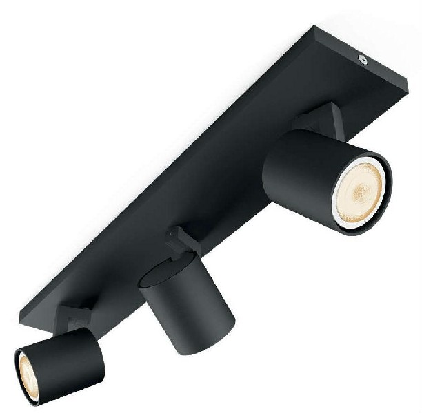 Foco triple LED - Philips Hue White Ambiance Runner, Negro, Con mando regulador incluido