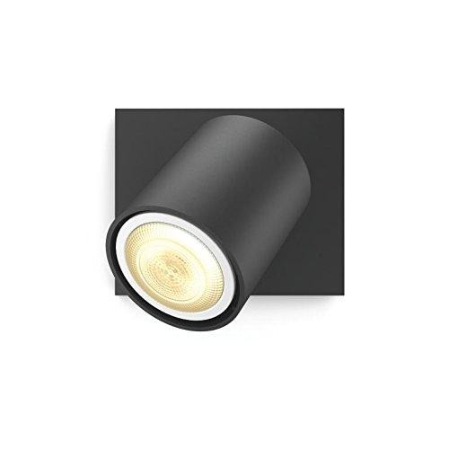 Foco LED - Philips Hue Runner, LED negro inteligente con mando, Luz blanca de cálida a fría, Domótica