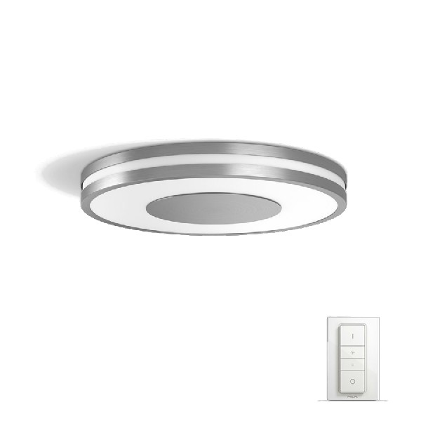 Plafón LED - Philips Hue Being, LED gris inteligente con mando, Luz blanca de cálida a fría, Domótica