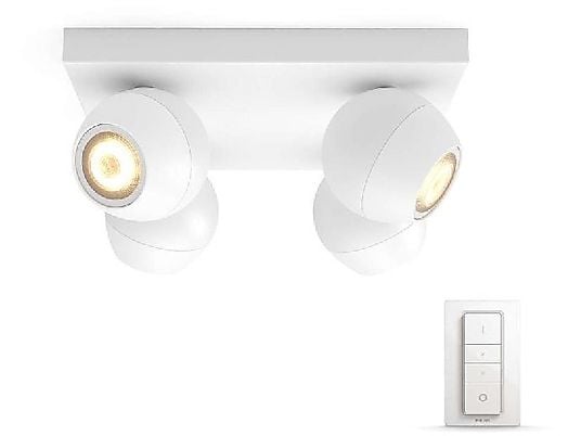 Foco - Philips 4 unidades, LED inteligentes blancos con mando, Luz blanca cálida a fría, Domótica