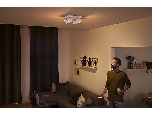 Foco - Philips 4 unidades, LED inteligentes blancos con mando, Luz blanca cálida a fría, Domótica