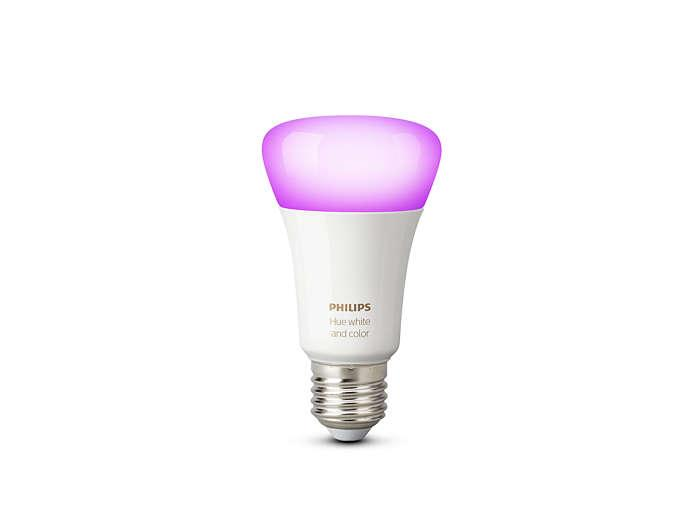 Bombilla inteligente LED - Philips  E27. Luz blanca y de colores, domótica