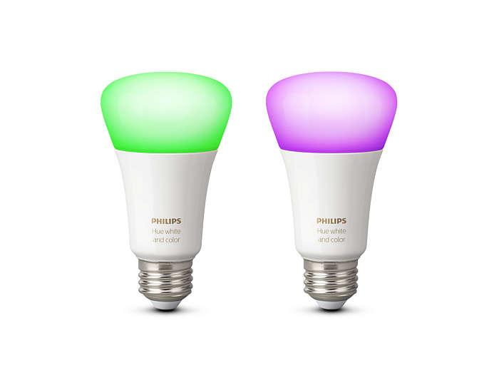 Pack de 2 bombillas inteligentes LED - Philips Hue White and color ambiance de casquillo gordo E27.