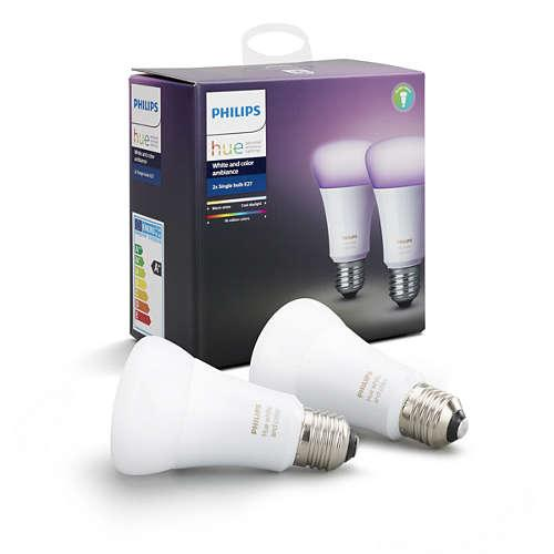 Pack de 2 bombillas inteligentes LED - Philips Hue White and color ambiance de casquillo gordo E27.