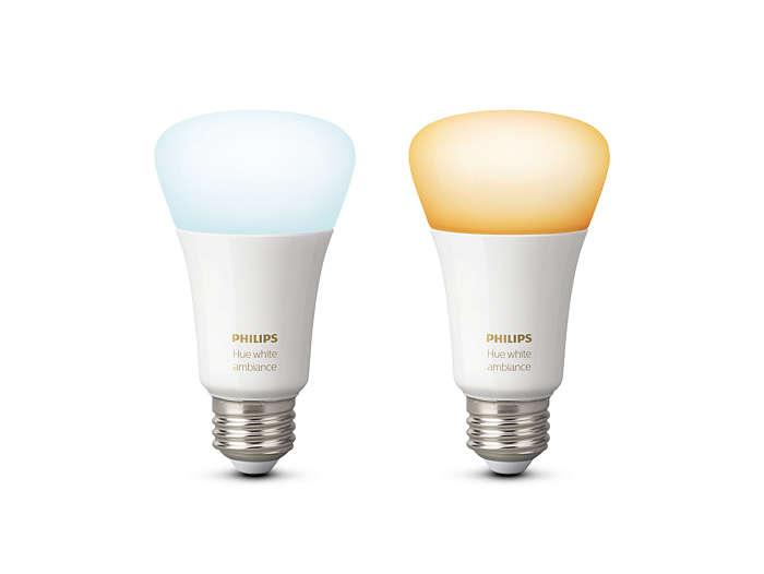 Pack de 2 bombillas inteligentes LED - Philips Hue White ambiance de casquillo gordo E27, domótica
