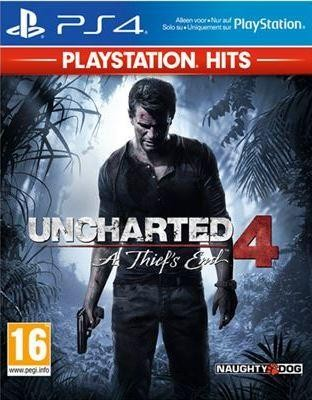 La portada del videojuego 'Uncharted 4' con un hombre sosteniendo una pistola y un fondo de jungla.