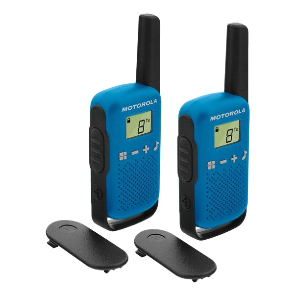 Walkie Talkies - Motorola TLKR T42, 2 Unidades, 16 Canales, LCD, Alcance 4 Km, Función Scan, AAA, Azul