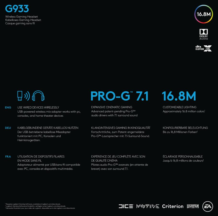 Auriculares gaming - LOGITECH G933 Artemis Spectrum, Wireless, Micrófono, Negro