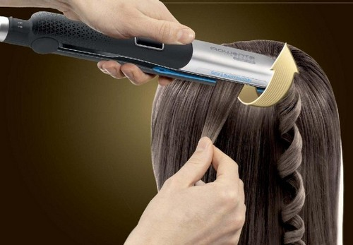 Plancha de pelo - Rowenta Liss Curl SF 6220 EO Temperatura hasta 230º, Revestimiento Nano Ceramic