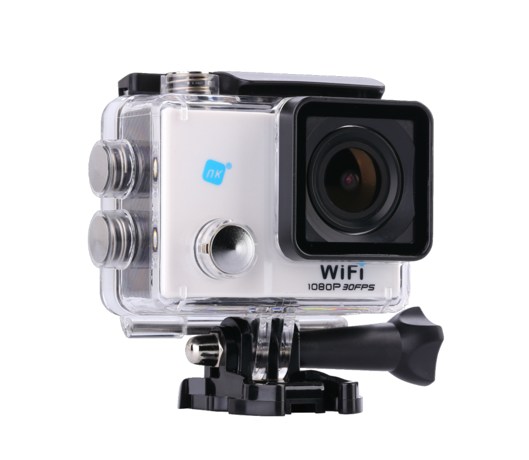 Cámara deportiva - NK AC3056-FDB, Pantalla 2", Zoom 4x, Full HD, Wi-Fi, Carcasa acuática, Blanco