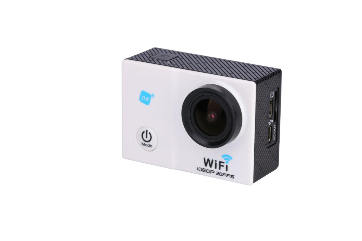 Cámara deportiva - NK AC3056-FDB, Pantalla 2", Zoom 4x, Full HD, Wi-Fi, Carcasa acuática, Blanco