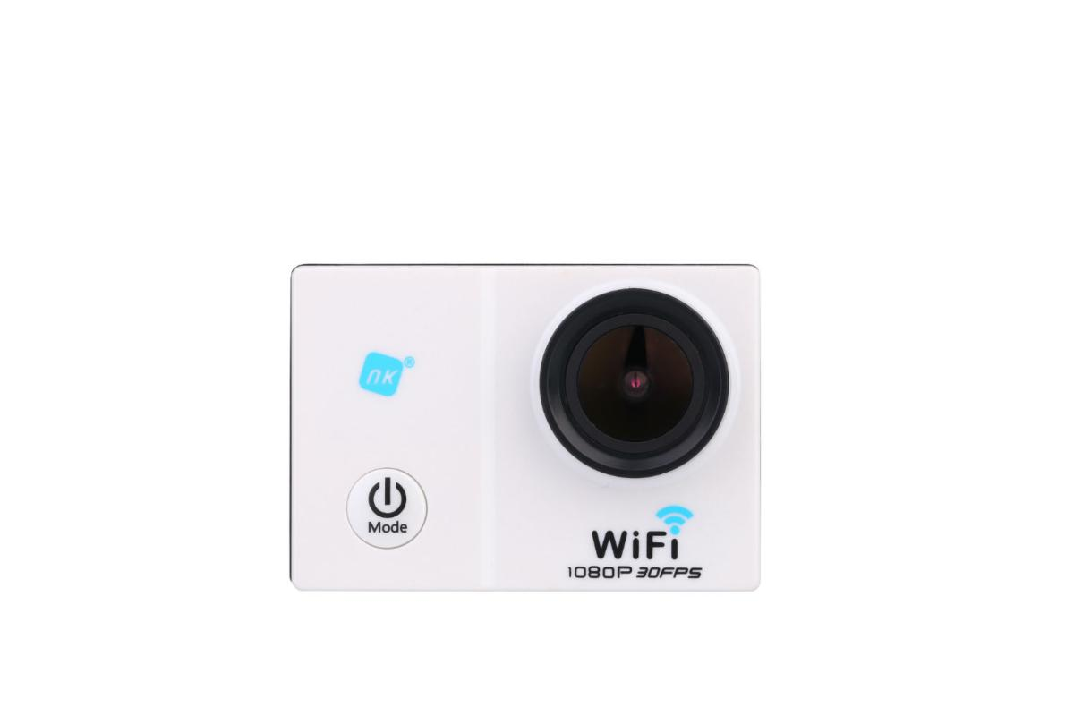 Cámara deportiva - NK AC3056-FDB, Pantalla 2", Zoom 4x, Full HD, Wi-Fi, Carcasa acuática, Blanco