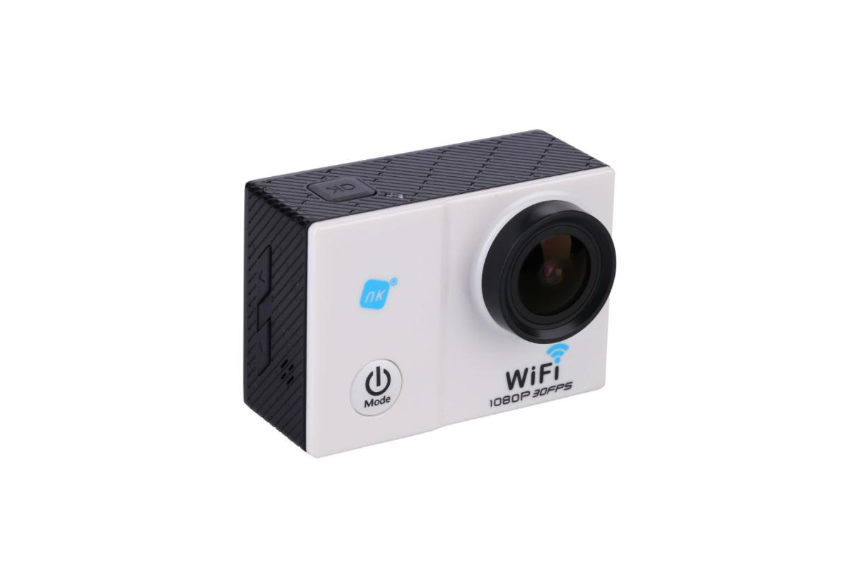 Cámara deportiva - NK AC3056-FDB, Pantalla 2", Zoom 4x, Full HD, Wi-Fi, Carcasa acuática, Blanco