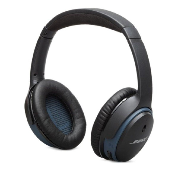 Auriculares Bose negros y azules. Los auriculares son grandes y acolchados.