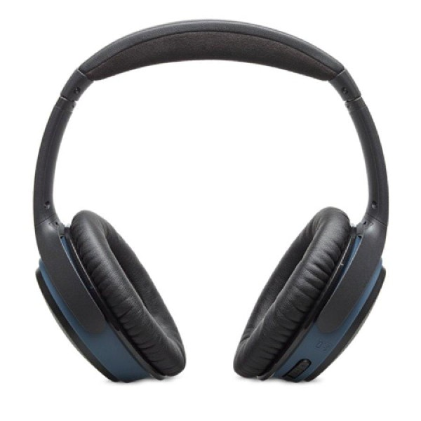 Auriculares negros con detalles azules.